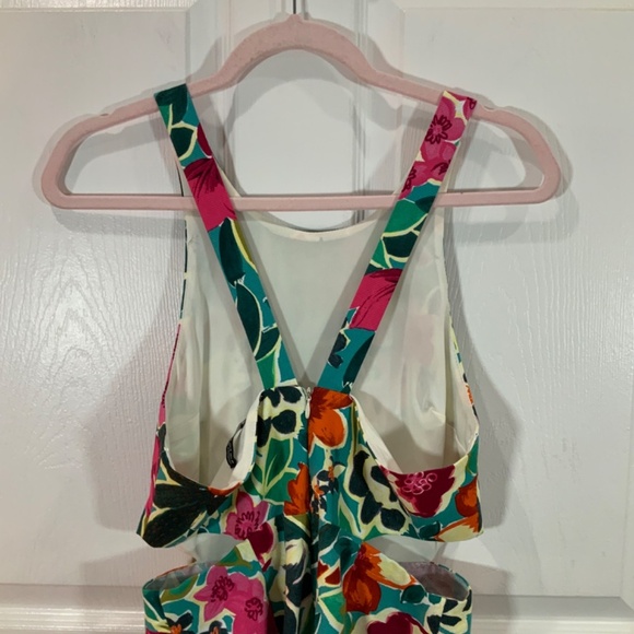 Zara Romper Tropical Print Cutout Jumpsuit Pink Teal Size Medium - Picture 8 of 12